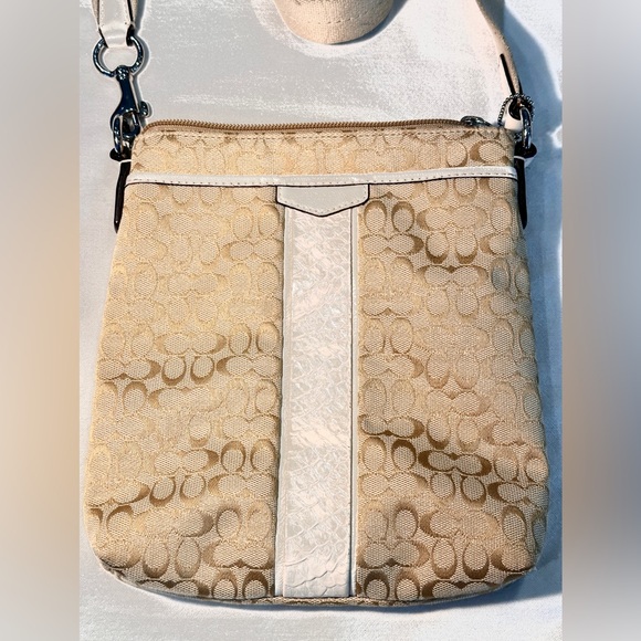 Coach Signature Tan and Cream Crossbody Bag - Picture 2 of 13
